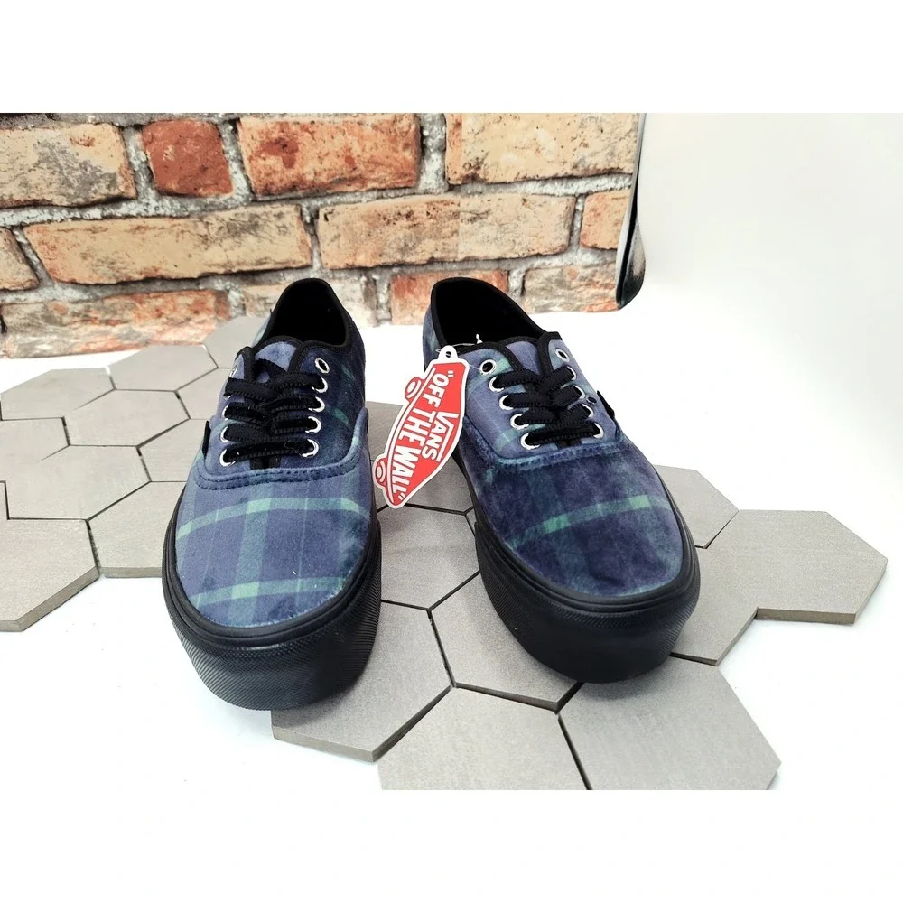 VANS Authentic Stackform Velvet Plaid Blue School Girl Platform Women's Size 9.5 - Picture 2 of 9